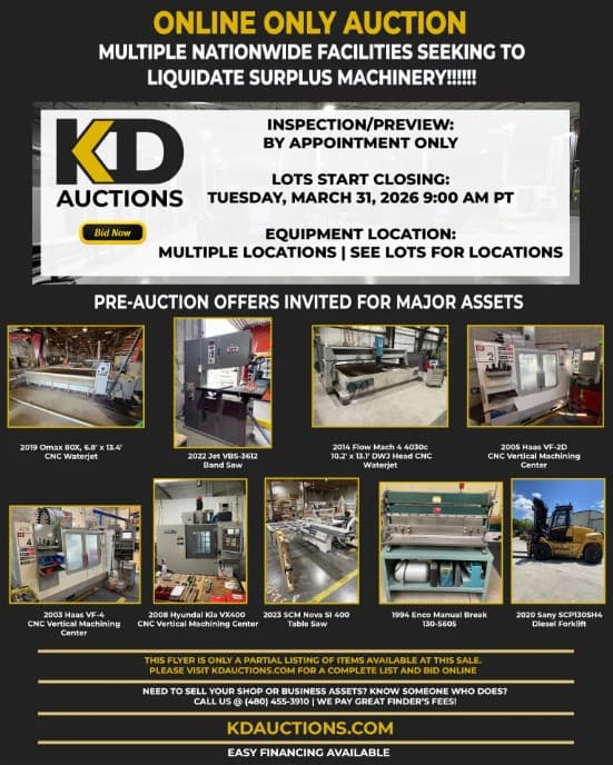KD auction flyer: nationwide multi-facility surplus machinery